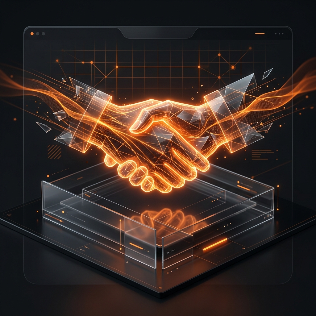 Glowing 3D contract and handshake representing brand deal pricing